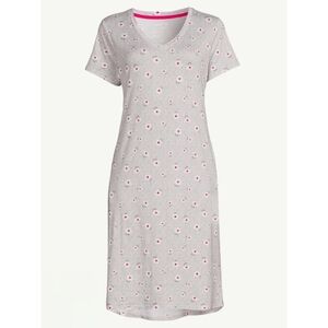 Grey Floral Nightdress with Pink Accents